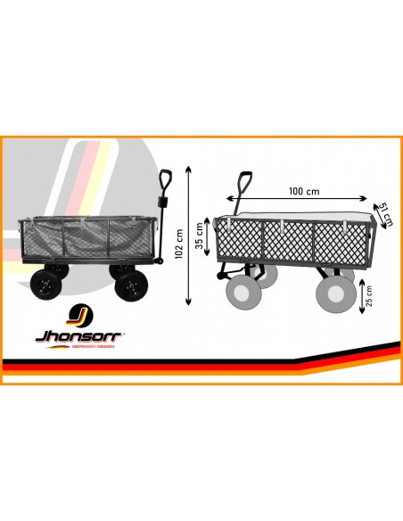 Carrello da giardino con Rimorchio a Spinta in Metallo Telone Impermeabile  con 4 Ruote Portata 550Kg